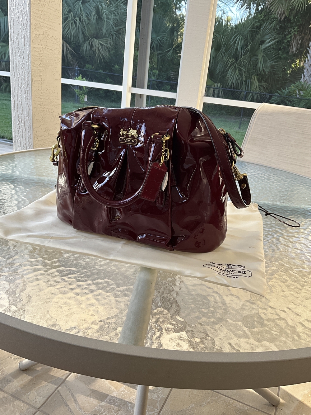 Coach Patent Leather Satchel Bag - Burgundy - Picture 4 of 5